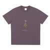 Plum purple front view of Mind Bloom tee with golden head and bird motif on soft cotton blend
