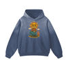 Bold celestial print on front of gray blue oversized hoodie

