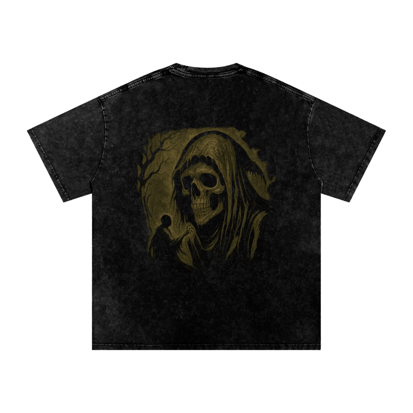  Skull print drop shoulder t-shirt with washed street design, black

