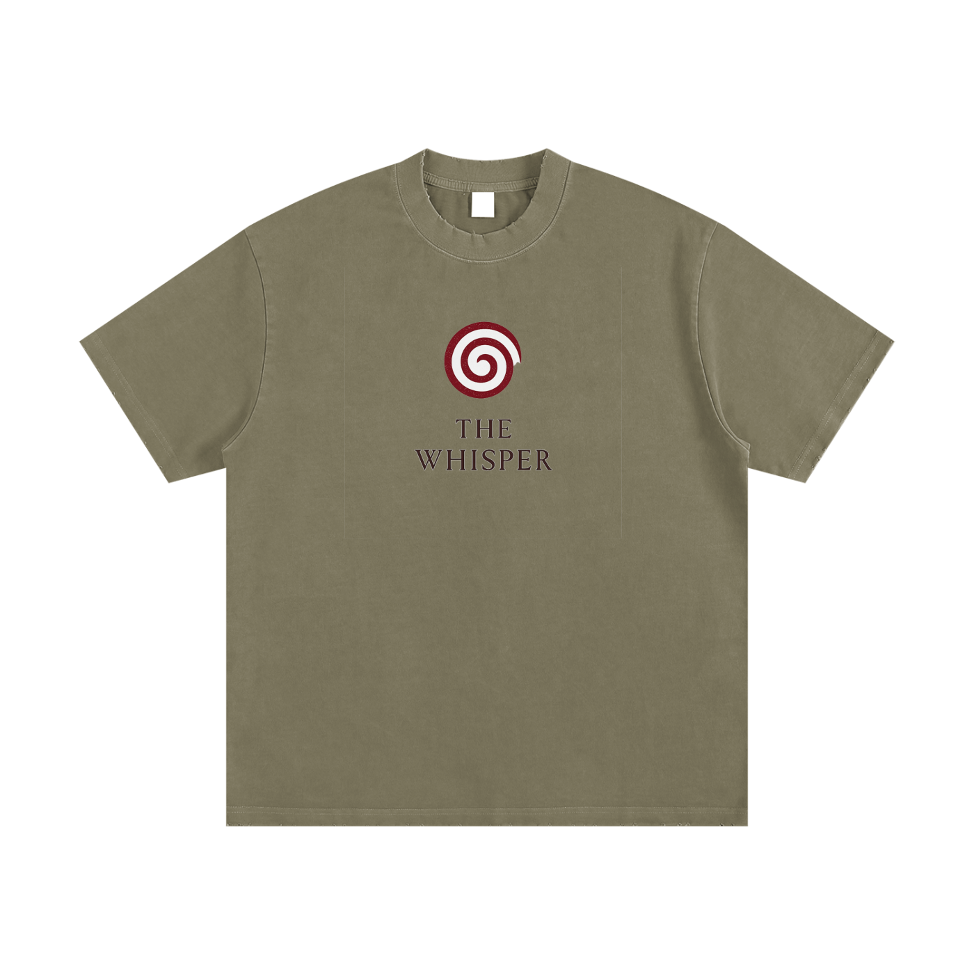Mystic Spiral Eye vintage-style heavyweight graphic tee with frayed edges, gray green