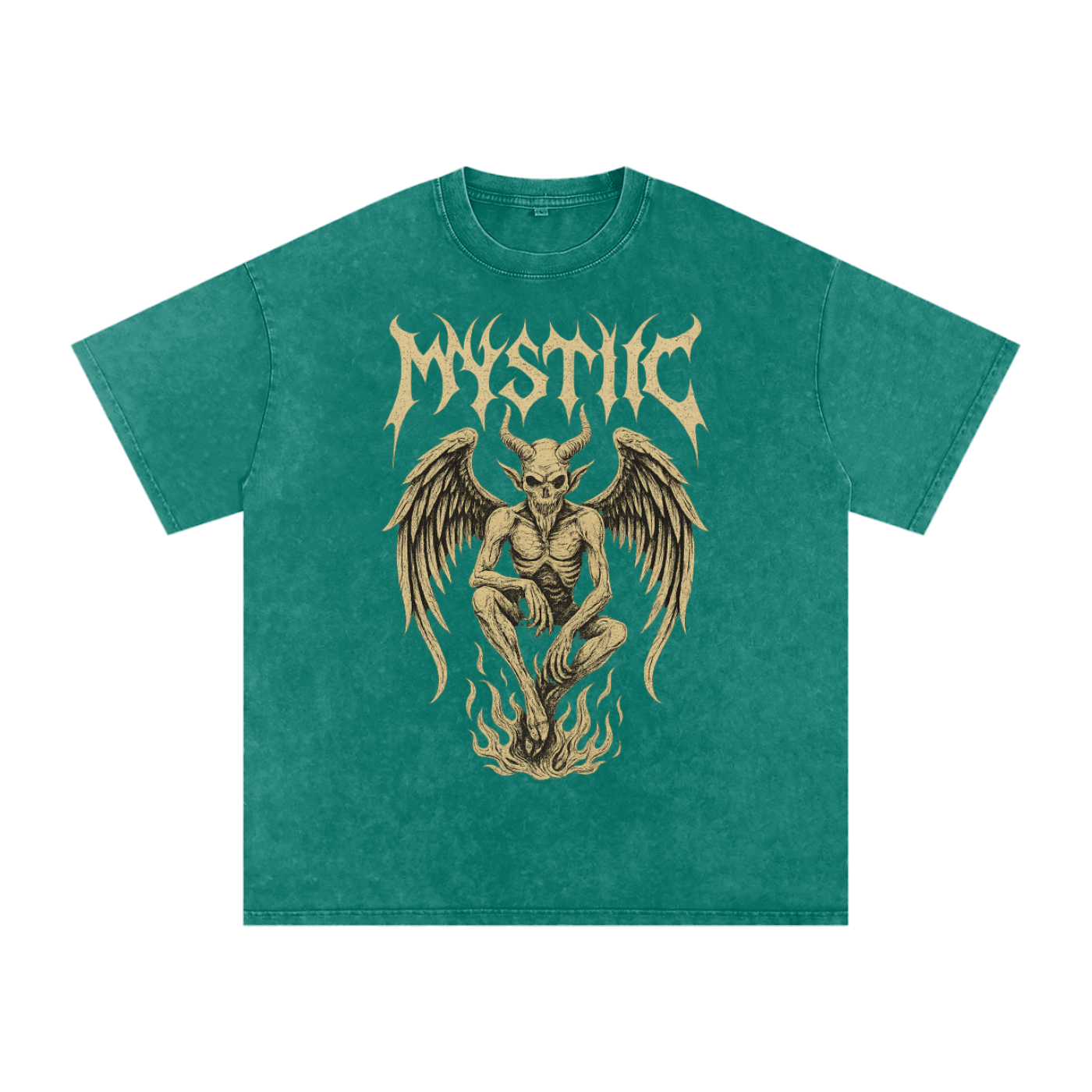Mystic – Washed Snow Cotton Graphic T-Shirt for Men | Loose Fit Streetwear Tee