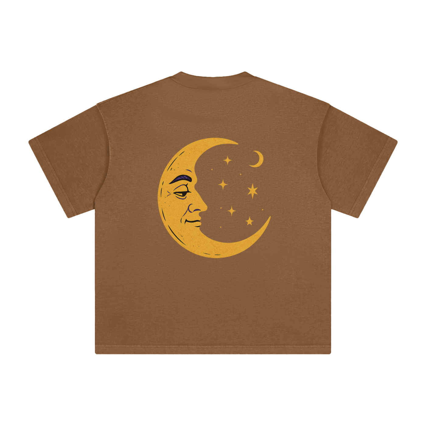 Back design showing mystic elements on Coffee-colored cotton tee