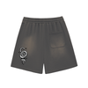 Dark gray shorts with dripping eye graphic printed on back