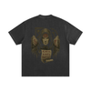 Spiral eye print on oversized washed 430g streetwear cotton shirt, black