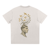 Back design on apricot fabric featuring surreal mind expansion illustration

