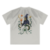 Wizard and dragon cosmic design on back of sand black tee