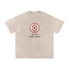Graphic cotton t-shirt with Voidcaller spiral print for unisex wear, apricot