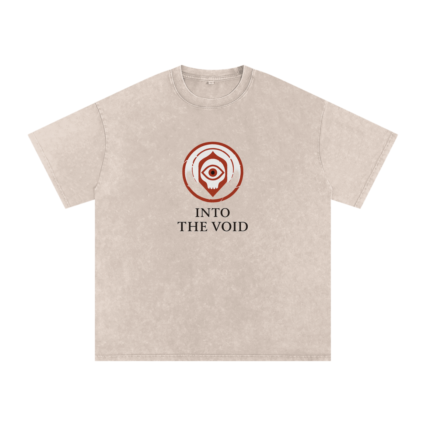 Graphic cotton t-shirt with Voidcaller spiral print for unisex wear, apricot
