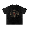 Front view of Crowned Heart graphic t-shirt with taçlı kalp, gül ve damlayan kan baskısı – black washed oversized tee Black

