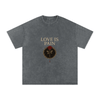 Front view of Love Is Pain graphic t-shirt showing bleeding rose wrapped in barbed wire – Stitro unisex design Pirate Gray