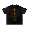 Back design of flaming skull angel holding a rose with ‘To Rise Is To Burn’ message – gothic oversized tee back