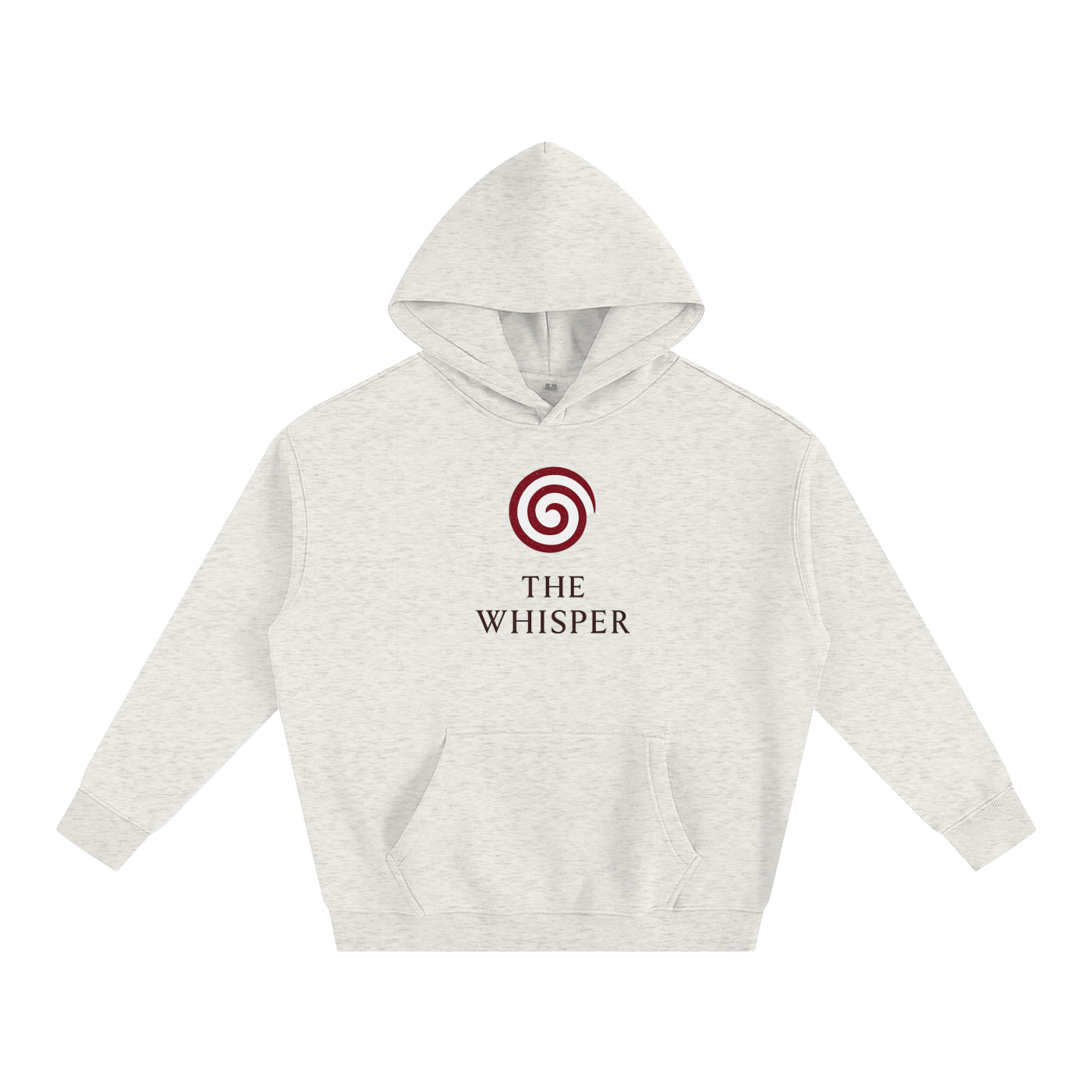 Mystic Spiral Eye graphic hoodie with printed front spiral emblem, oat gray