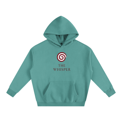 Mystic Spiral Eye graphic hoodie with printed front spiral emblem, medium green