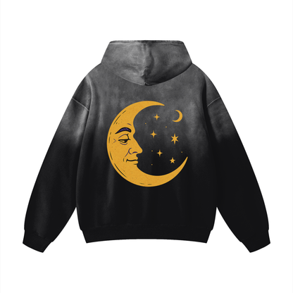 Oversized black hoodie with lunar moon and stars graphic design – Cosmic Moon theme
