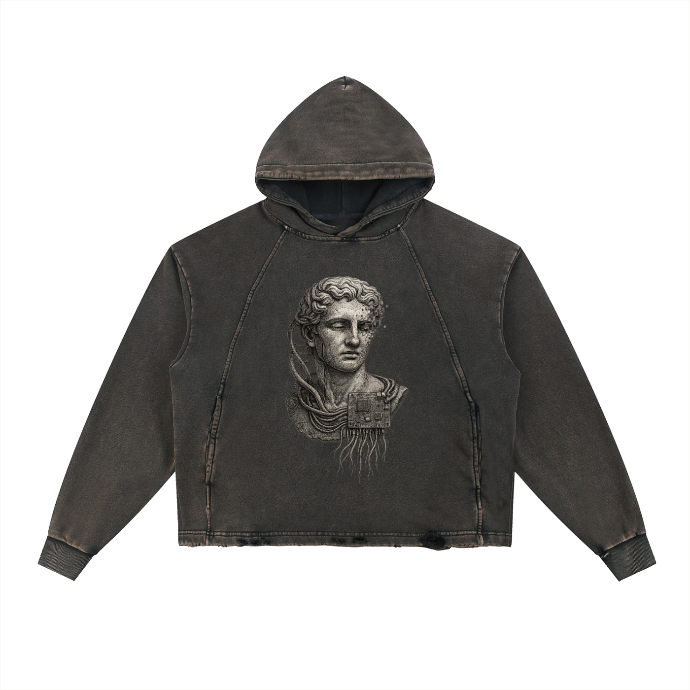 Vintage Washed Frayed-Hem Hoodie