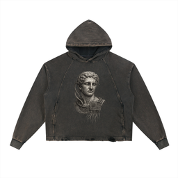 Vintage Washed Frayed-Hem Hoodie