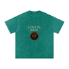 Front view of Love Is Pain graphic t-shirt showing bleeding rose wrapped in barbed wire – Stitro unisex design Dark Green