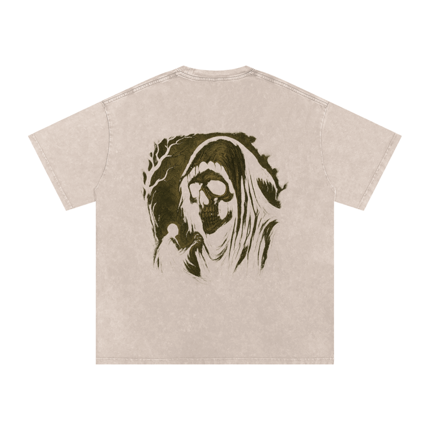 Back skull graphic on casual short sleeve streetwear tee, apricot

