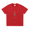 Front artwork of golden blooming mind graphic on red Sorona® tee
