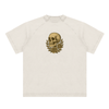 Light gray-white t-shirt with central skull and floral graphic print