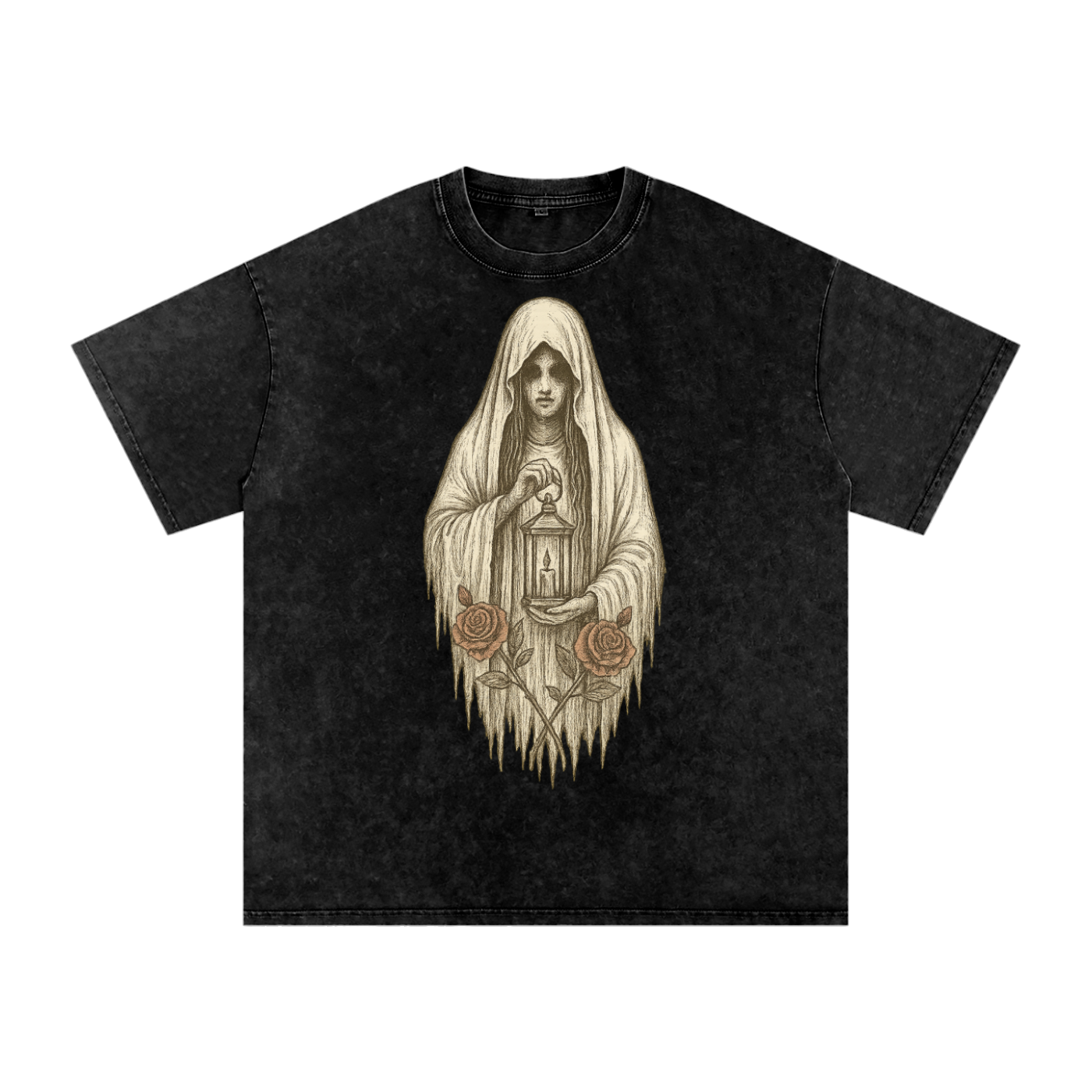 Silent Ember – Washed Black Graphic T-Shirt for Men | Loose Fit Spiritual Streetwear