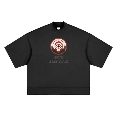 Voidcaller heavyweight graphic tee with spiral emblem, pure cotton streetwear, black