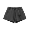 women's black cotton shorts front with all-seeing eye graphic print
