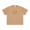 Khaki color tee featuring Cosmic Summoner design – vintage streetwear look