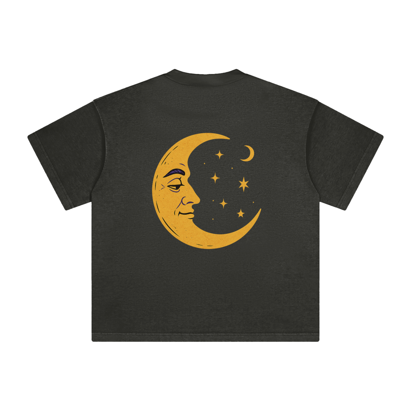 Detailed cosmic graphic print on the back of Dark Gray tee