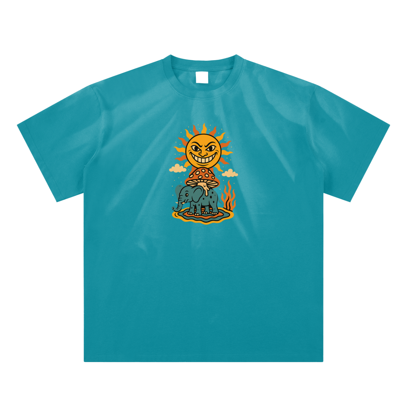  Skull mage and torch artwork printed on peacock blue t-shirt