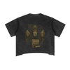 Back view of unisex streetwear cotton t-shirt with spiral eye print, black