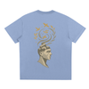 Sky blue cotton tee featuring back graphic of artistic mind and birds in harmony

