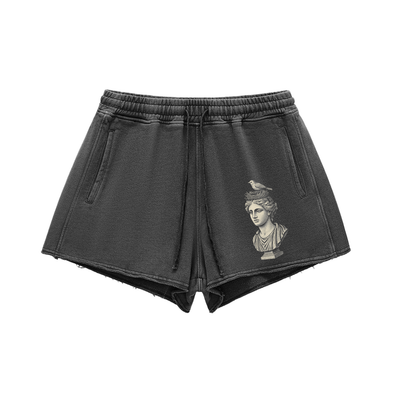Muse Fragment design printed on black women's cotton shorts - front view