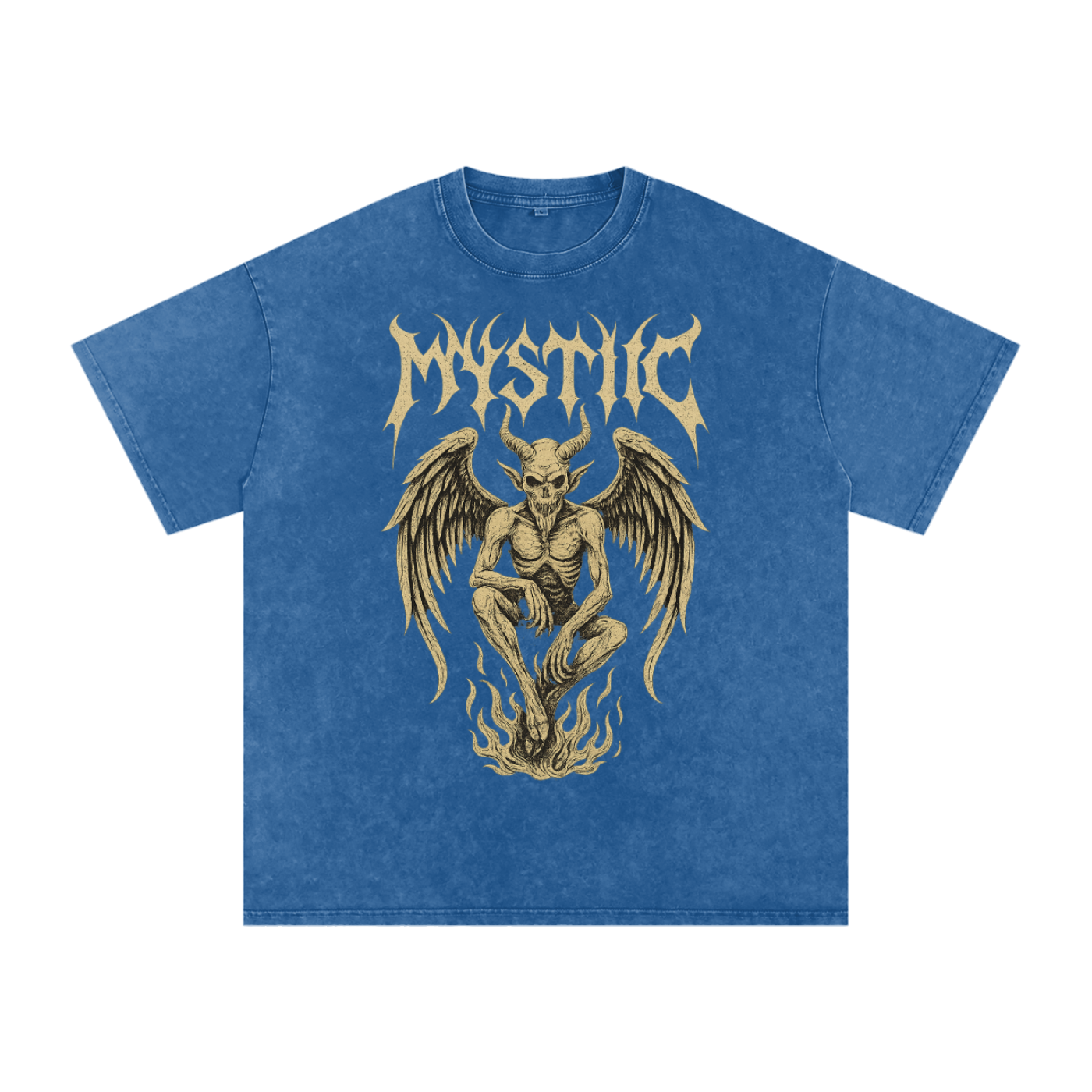 Mystic – Washed Snow Cotton Graphic T-Shirt for Men | Loose Fit Streetwear Tee