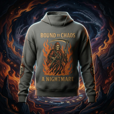 HELLCHAIN Oversized Graphic Hoodie – 100% Cotton Grey Washed Pullover