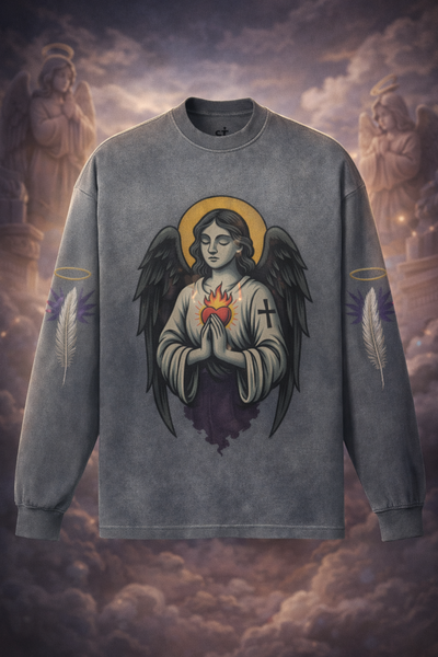 FALLEN GRACE Graphic Crewneck Sweatshirt – 100% Cotton Grey Oversized Sweatshirt