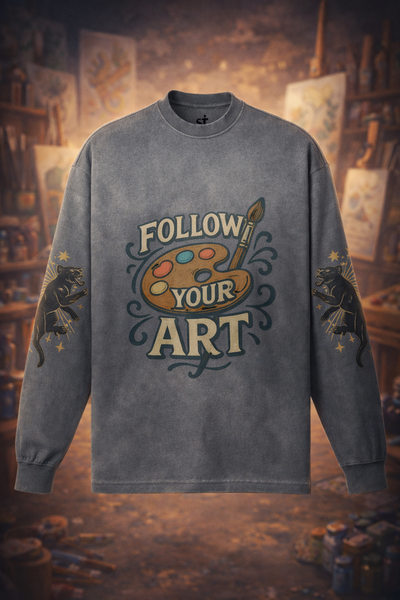 Artflow Graphic Crewneck Sweatshirt – 100% Cotton Grey Oversized Sweatshirt