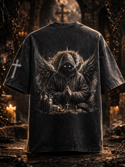 Shadow Prayer Oversized Graphic Tee – Vintage Washed Unisex Streetwear T-Shirt