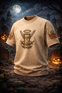 VIGIL Oversized Graphic Tee – 100% Cotton Khaki Washed Unisex T-Shirt