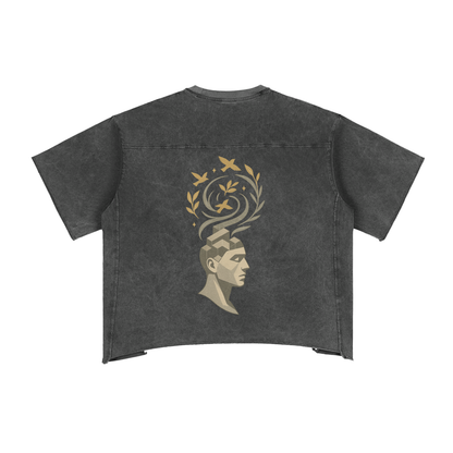 Stitro™ Mind Bloom Graphic Tee – Raw Edge Snow Washed Boxy Fit Streetwear (Unisex)