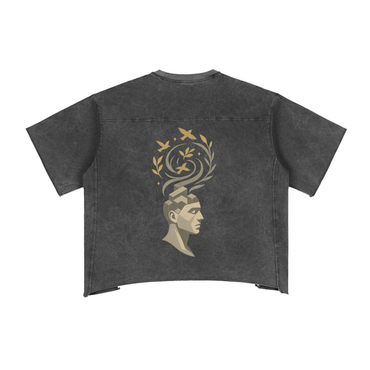 Stitro™ Mind Bloom Graphic Tee – Raw Edge Snow Washed Boxy Fit Streetwear (Unisex)
