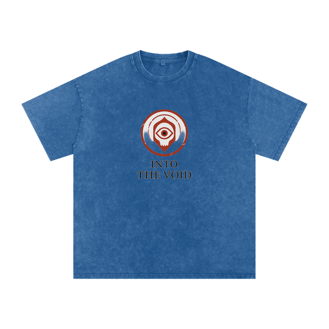 Bold cotton t-shirt with Voidcaller emblem and washed streetwear look, dark blue