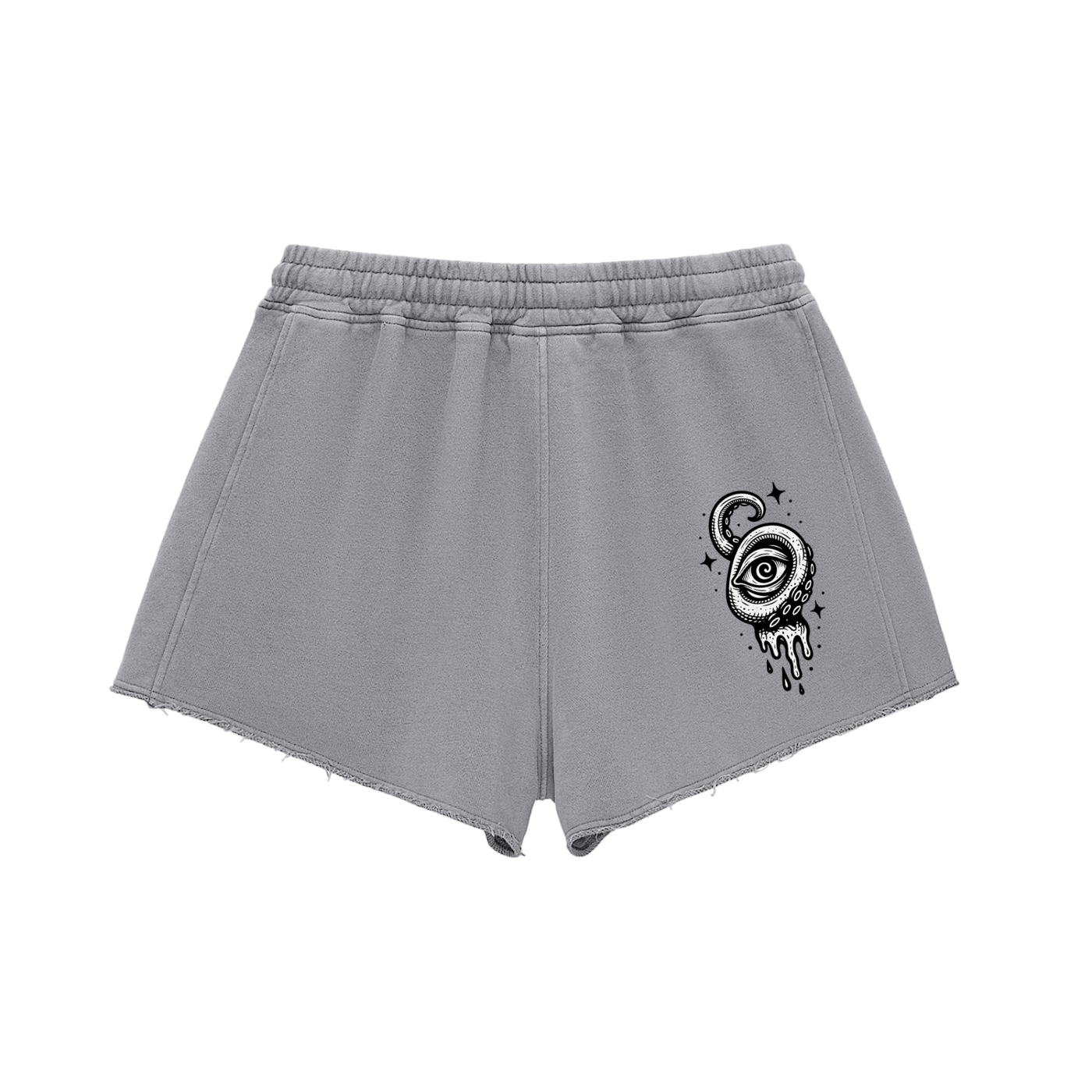 women's gray cotton shorts back showing spiritual eye graphic

