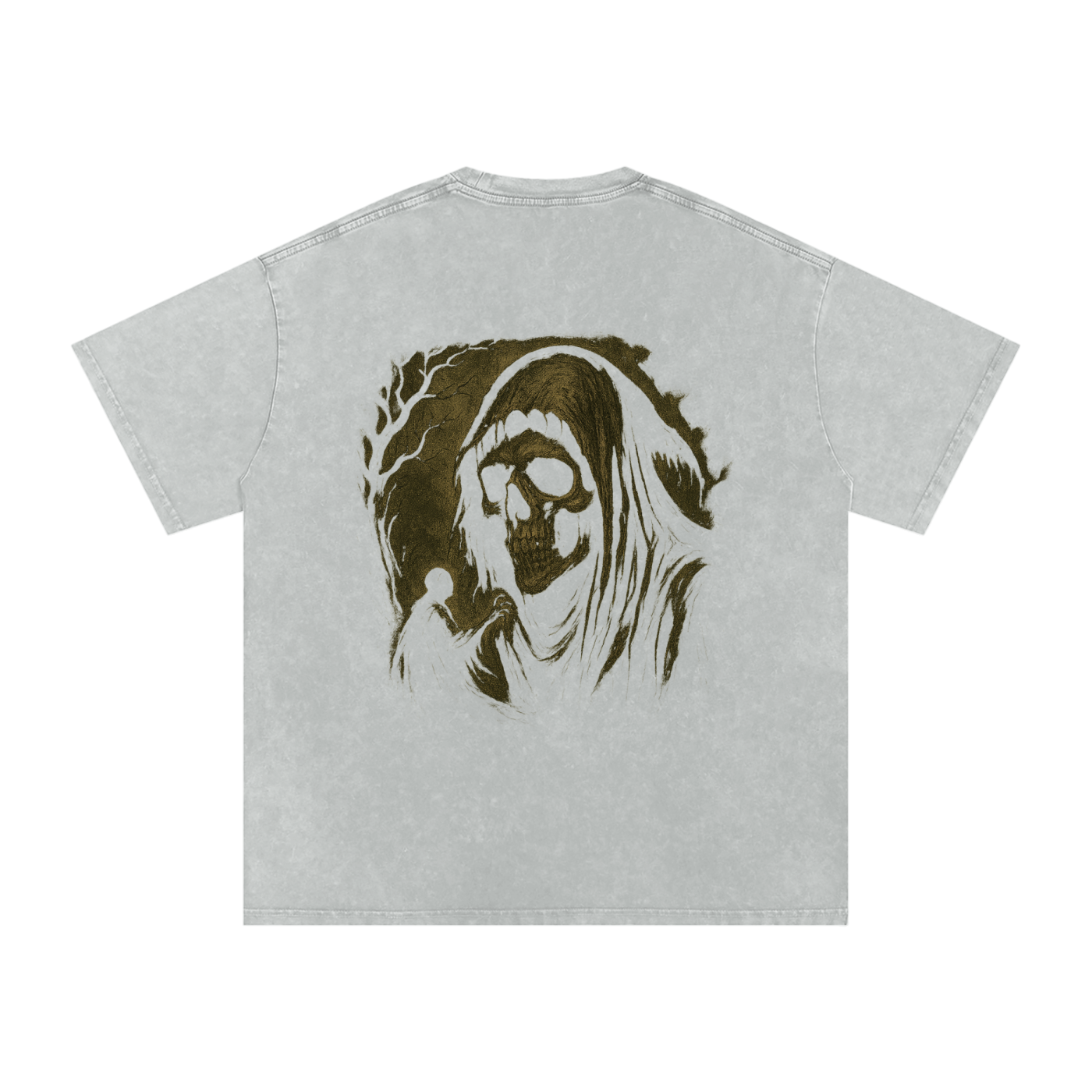 Washed effect reaper art tee in relaxed fit, light gray