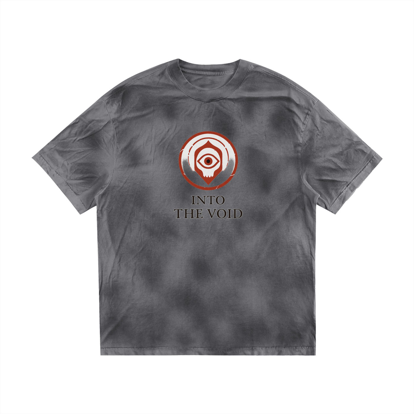 Voidcaller spiral graphic printed on heavyweight washed tee, dark gray