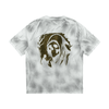 Gothic skull print on 270g cotton drop shoulder shirt, white gray
