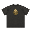 Faded dusk black tee with detailed skull rose emblem on front