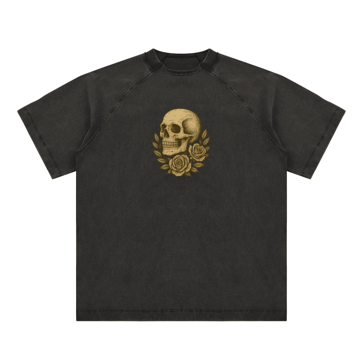 Faded dusk black tee with detailed skull rose emblem on front