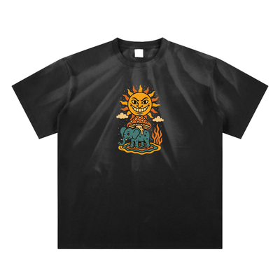 Cosmic Summoner wizard graphic on black washed cotton t-shirt
