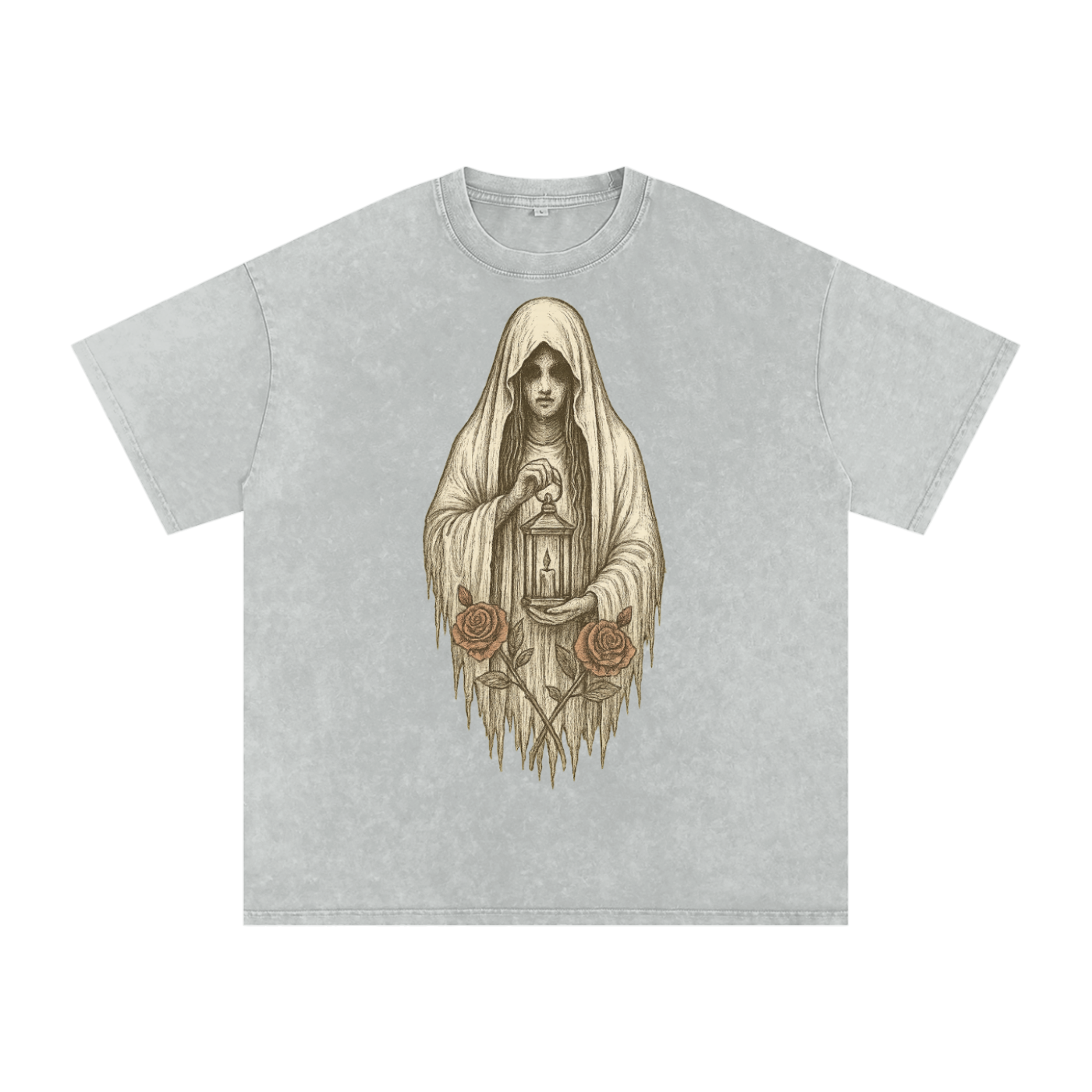 Silent Ember – Washed Black Graphic T-Shirt for Men | Loose Fit Spiritual Streetwear